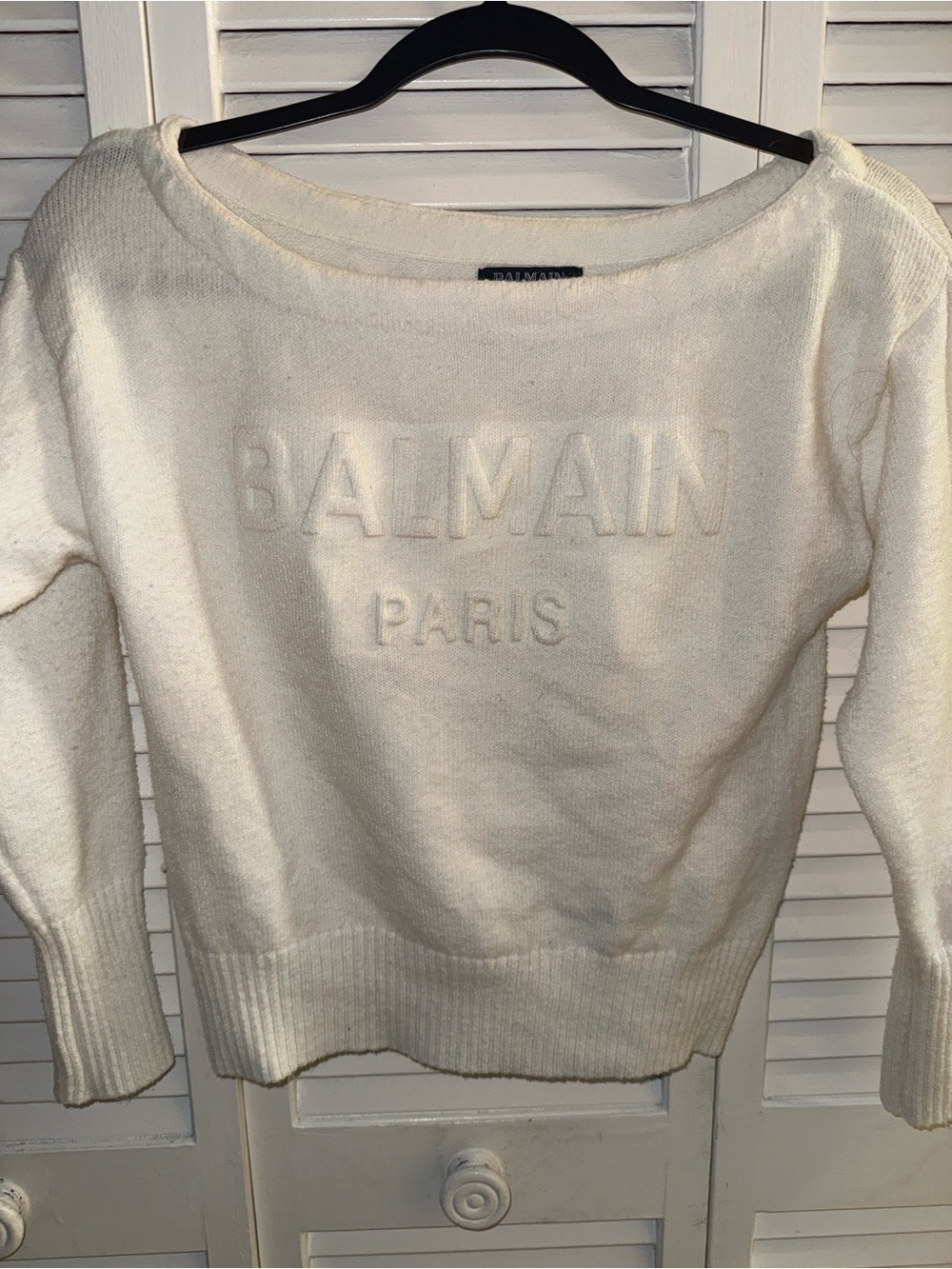 Balmain Paris Cream Embossed Logo Sweater cropped size large